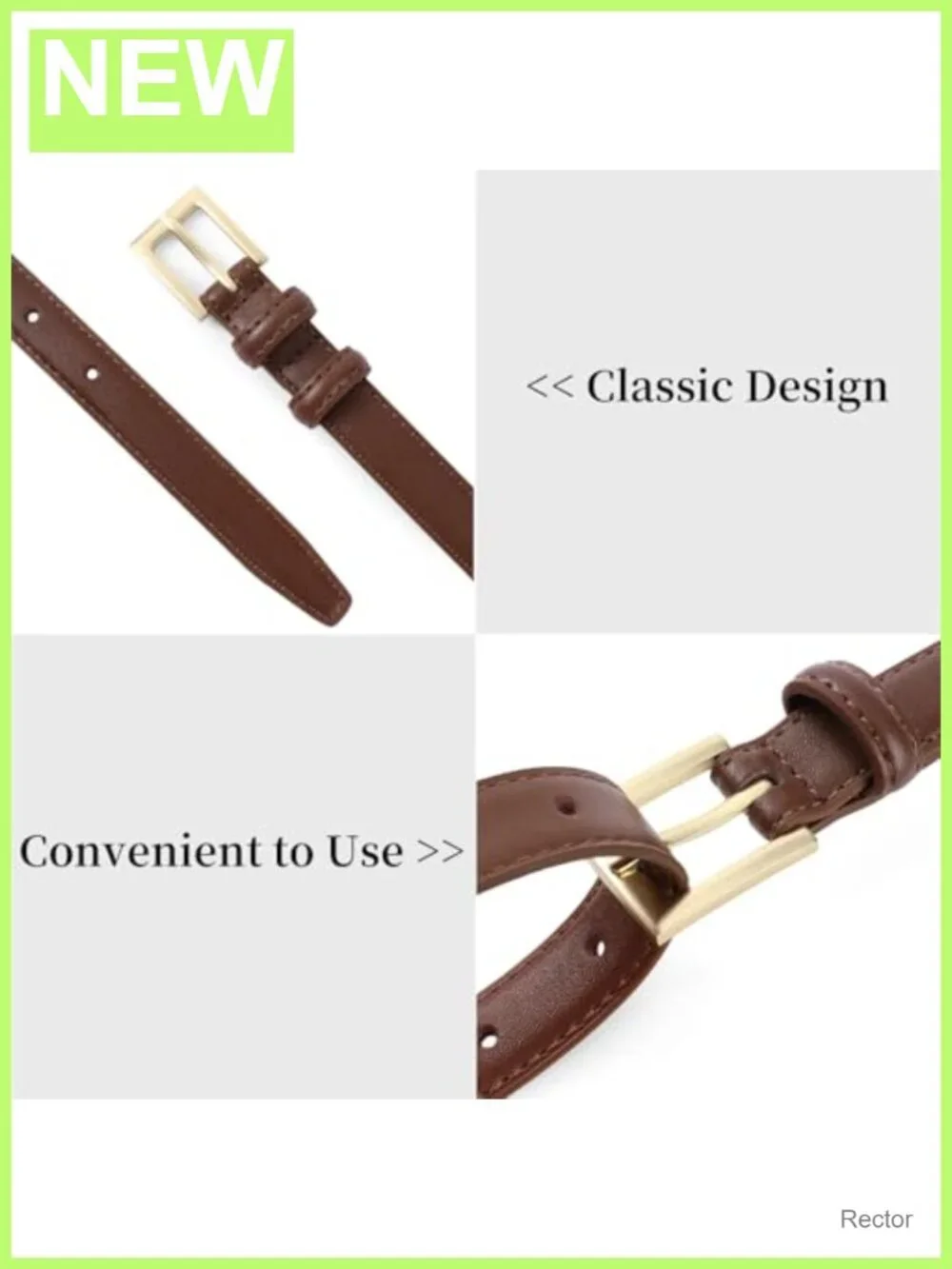 Genuine Leather Vintage Thin Belt Gold Buckle Waist Dress Belts for Women